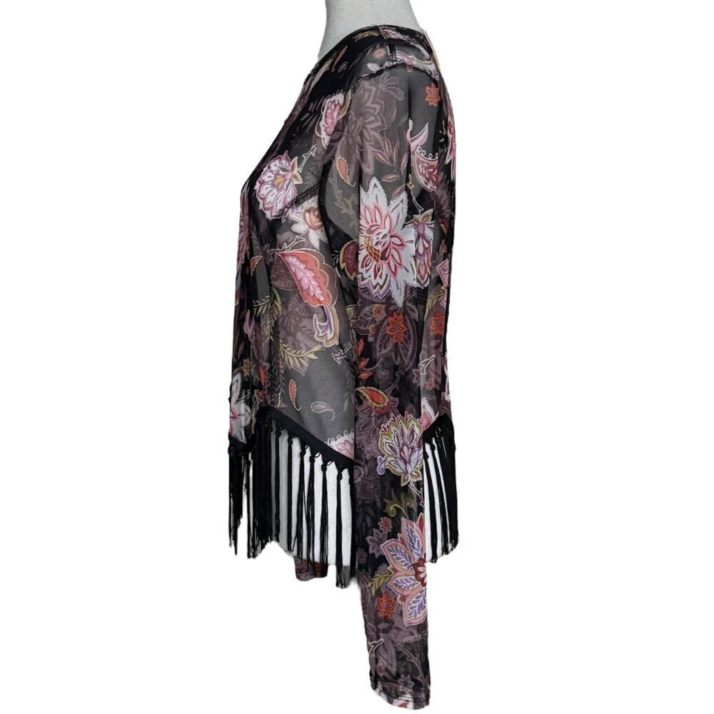 Nouvida Sheer Floral Print Mesh Top Fringe Hem Boho Festival NWT Wmn’s Lg. - Picture 4 of 7